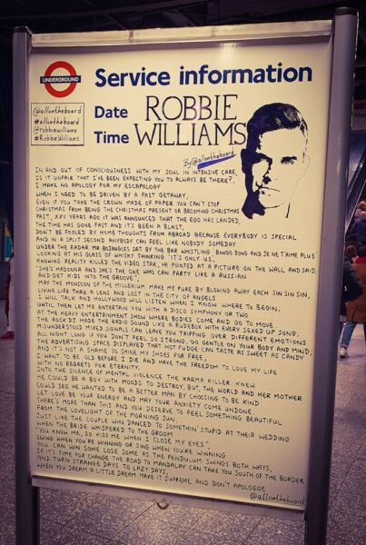 London Allontheboard Robbie Williams Post Tube