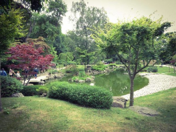 London Gärten Holland Park Kyoto Garden Teich Ahorn