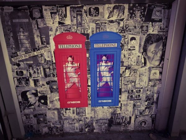 London Street Artist D7606 David Bowie telephone box Paste Up