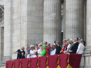 The Royal Family enjoys the flight show of the Royal Air Force which is part of "Trooping the Colour