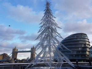 A modern Christmas tree close to Tower Bridge and City Hall
